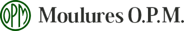 Logo : « OPM » à l'intérieur d'un cercle vert, avec « Moulures OPM » à droite, en caractères noirs.