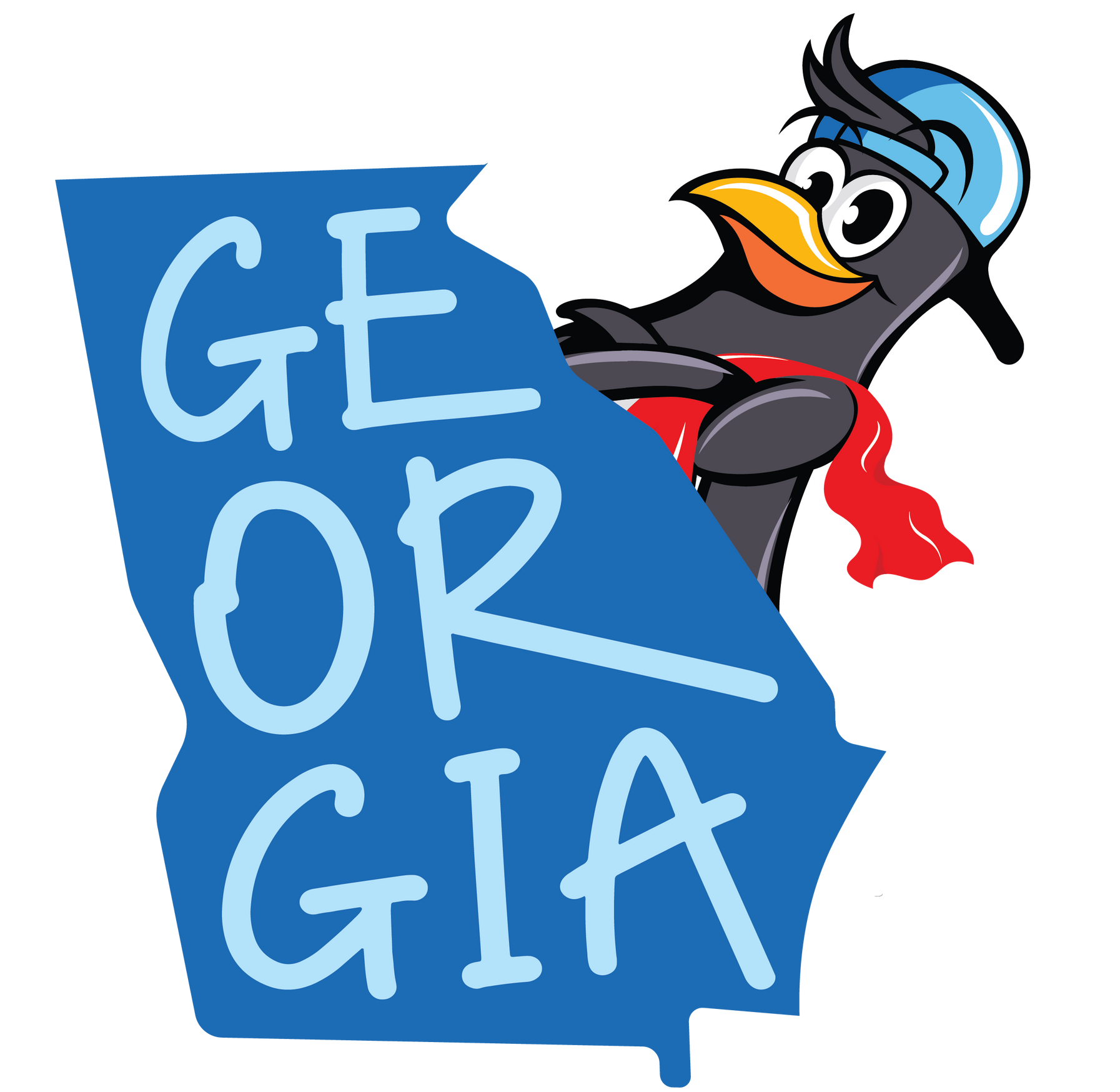 The state of Georgia with Blue Penguin's mascot behind it.