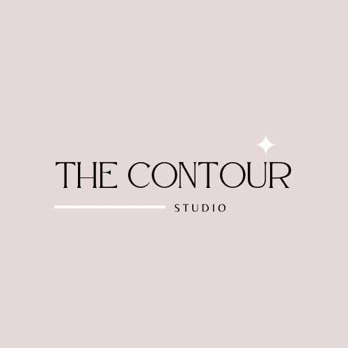 A logo for the contour studio on a pink background.