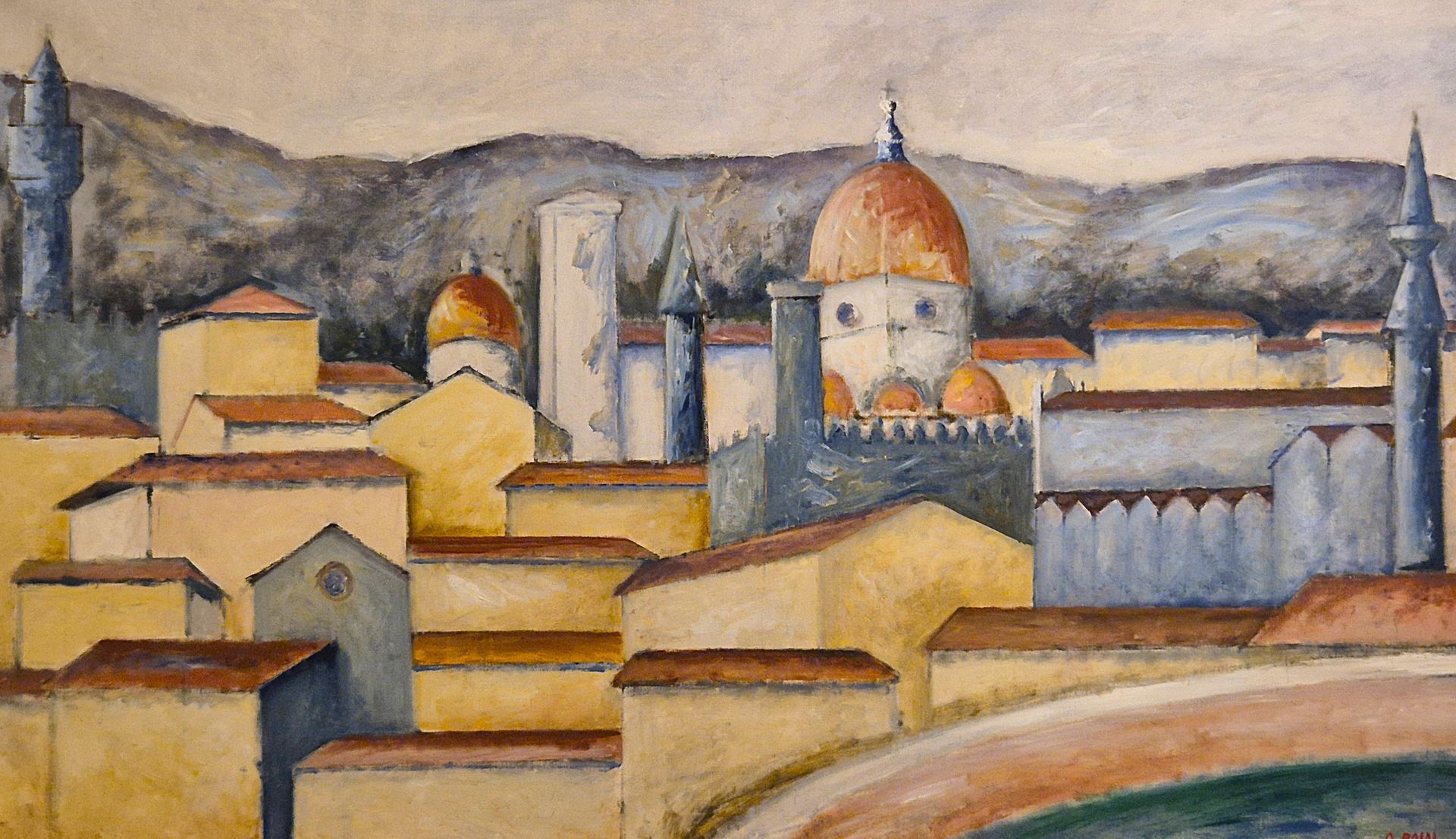 panorama di Firenze olio su tela palazzi case tetti rossi cupola Brunelleschi
