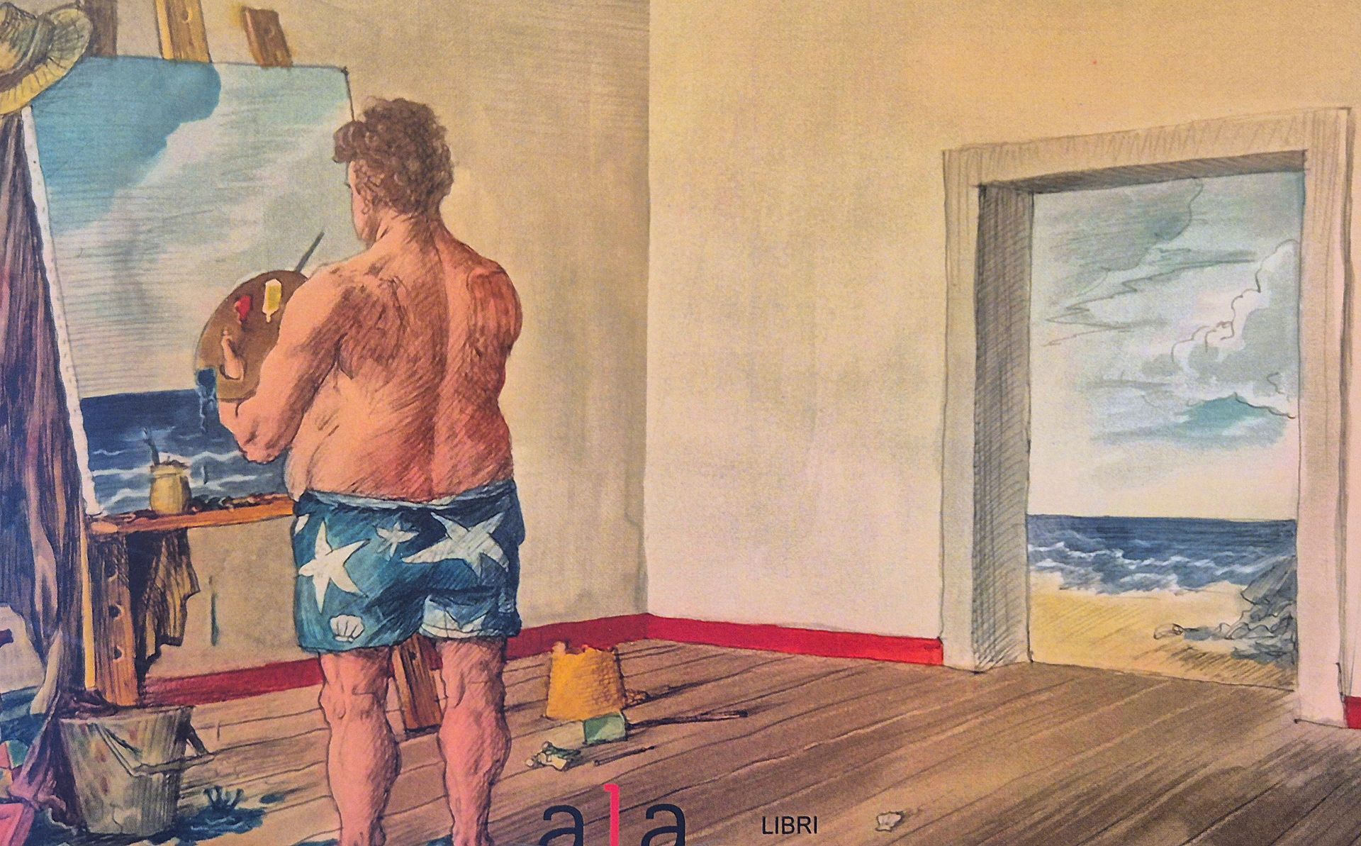 pittore cavalletto costume da bagno porta mare 