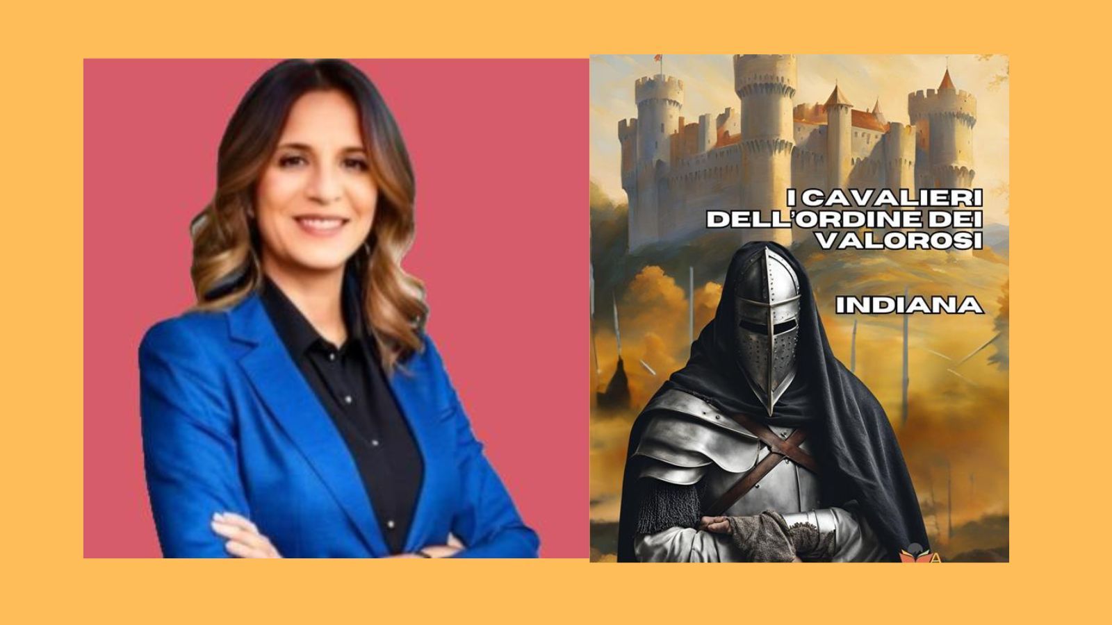 ritratto di Cinzia Birindelli copertina libro templare armatura elmo castello