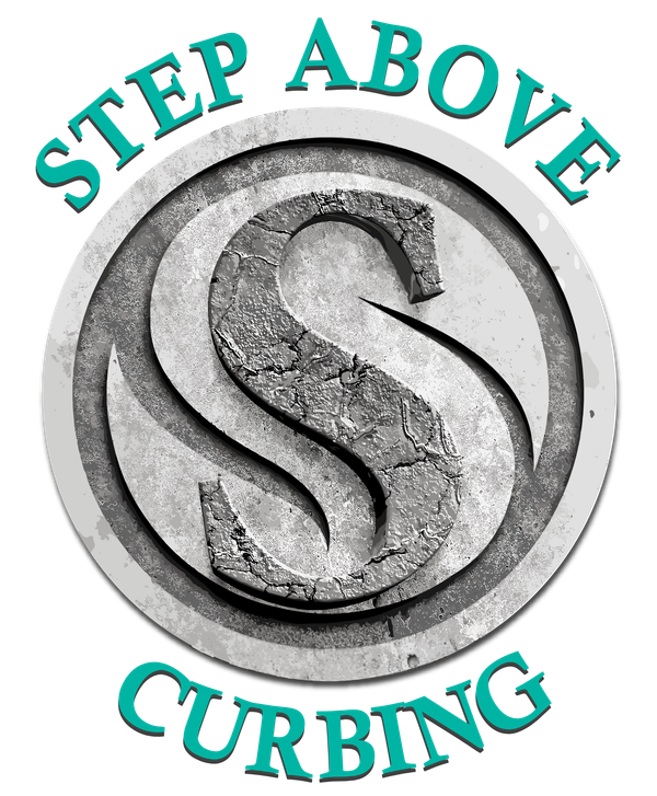 A logo for step above curbing