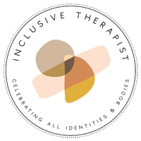 Logo for Inclusive Therapist, circle with text and abstract shapes.