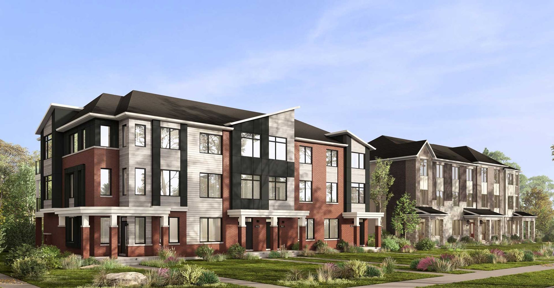 An artist 's impression of a row of apartment buildings