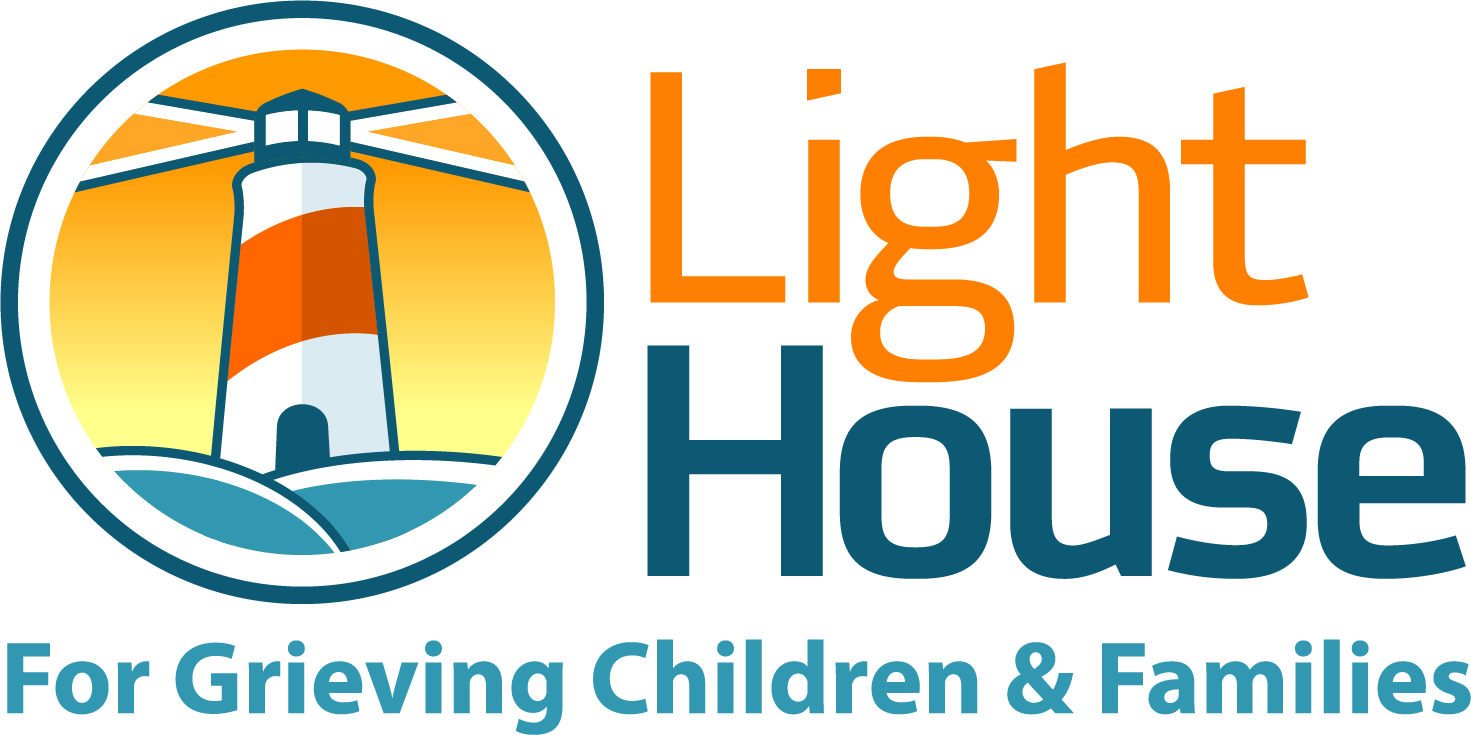 Logo for LightHouse for Grieving Children & Families, featuring a lighthouse icon in a circle next to the organization name.
