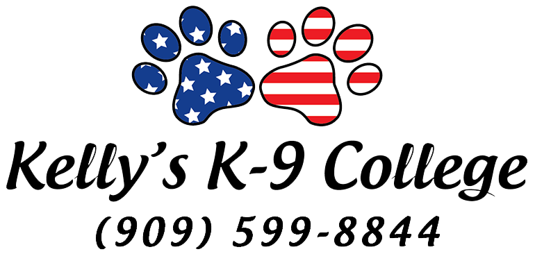 A logo for kelly 's k-9 college with a paw print in the shape of an american flag.