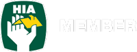 HIA member logo: Green emblem of a hand holding a yellow roof. White text: HIA MEMBER.