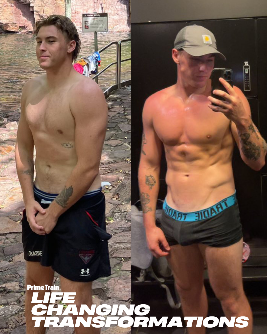 Two pictures of a man before and after losing weight with the words 30 days in the middle