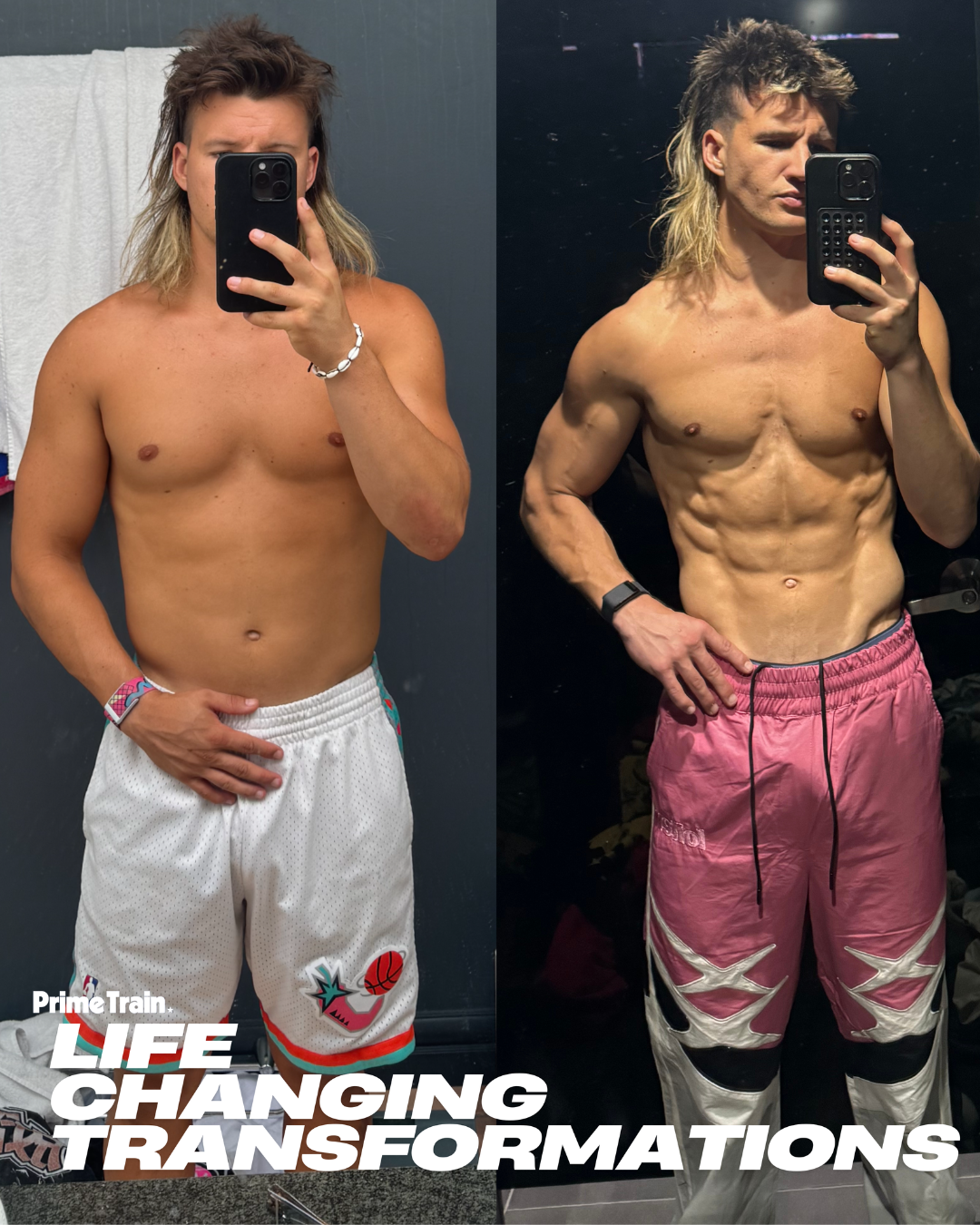 Two pictures of a man before and after losing weight with the words 30 days below him