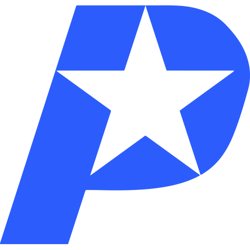 Prime Train logo - A blue letter p with a white star on it