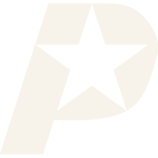 Prime Train logo - A cream letter p with a white star in the middle.