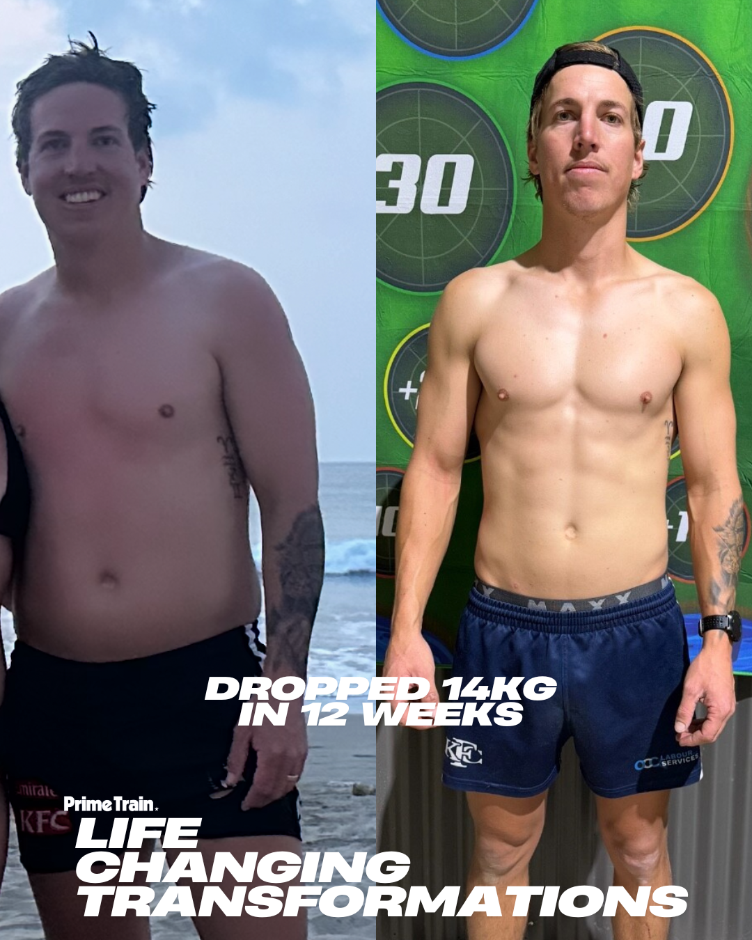 Two pictures of a man before and after losing weight