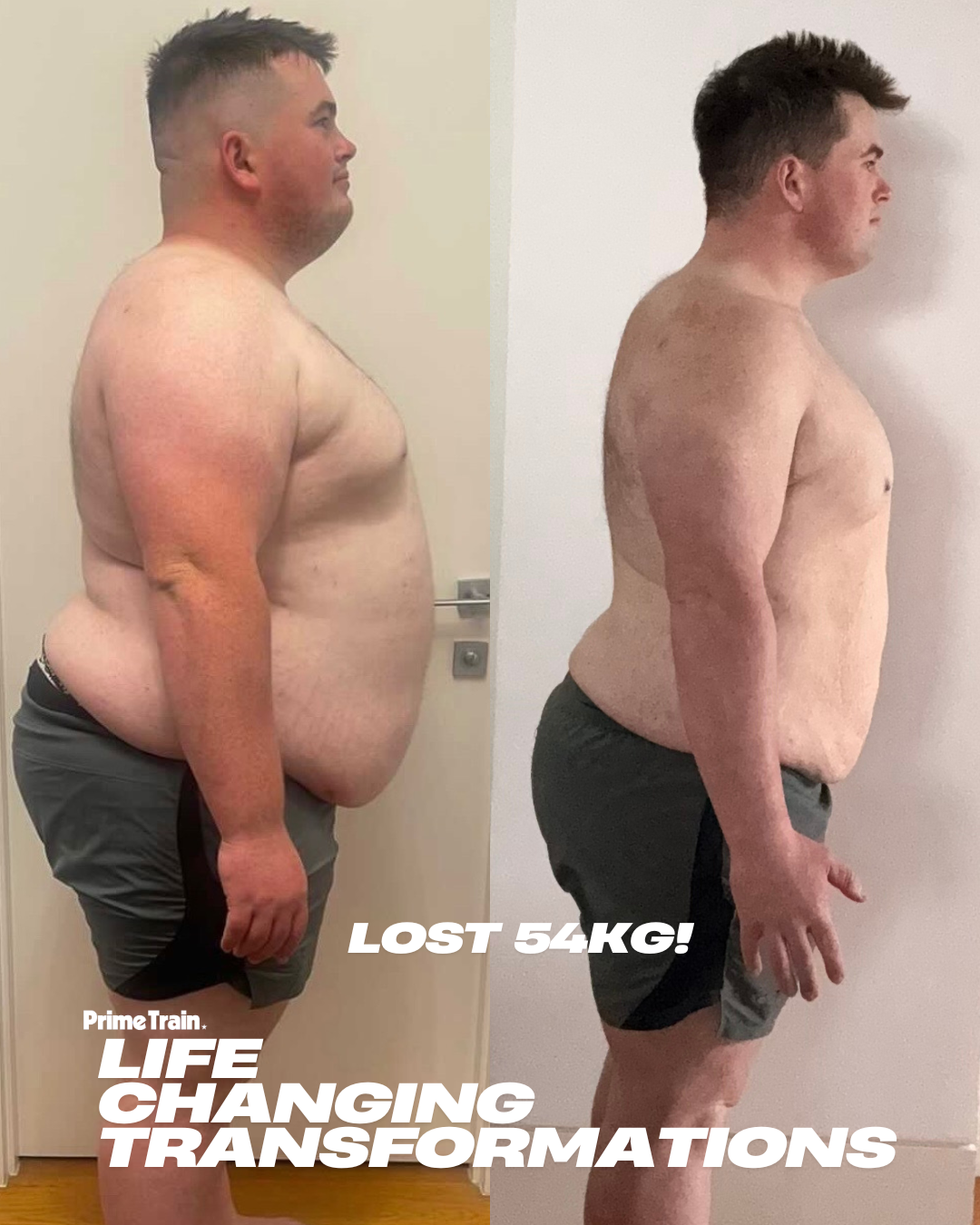 Two pictures of a man before and after losing weight