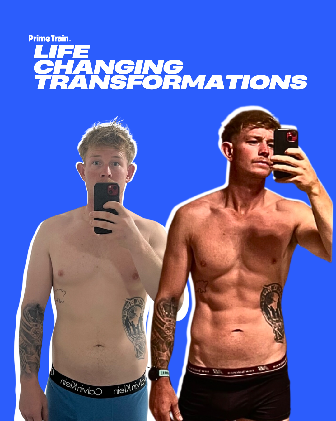 Two pictures of a man before and after losing weight