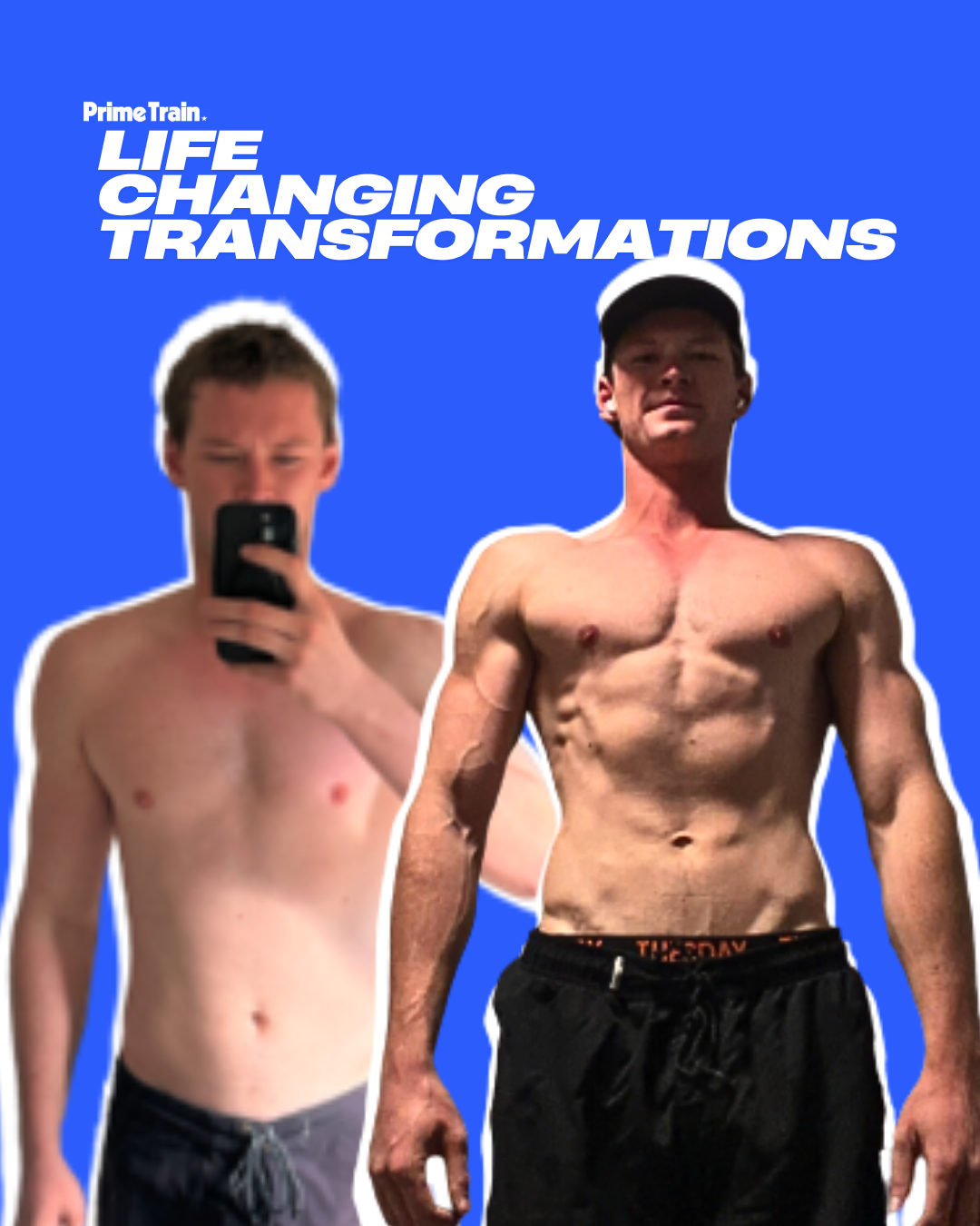 Two pictures of a man before and after losing weight with the words 30 days in the middle