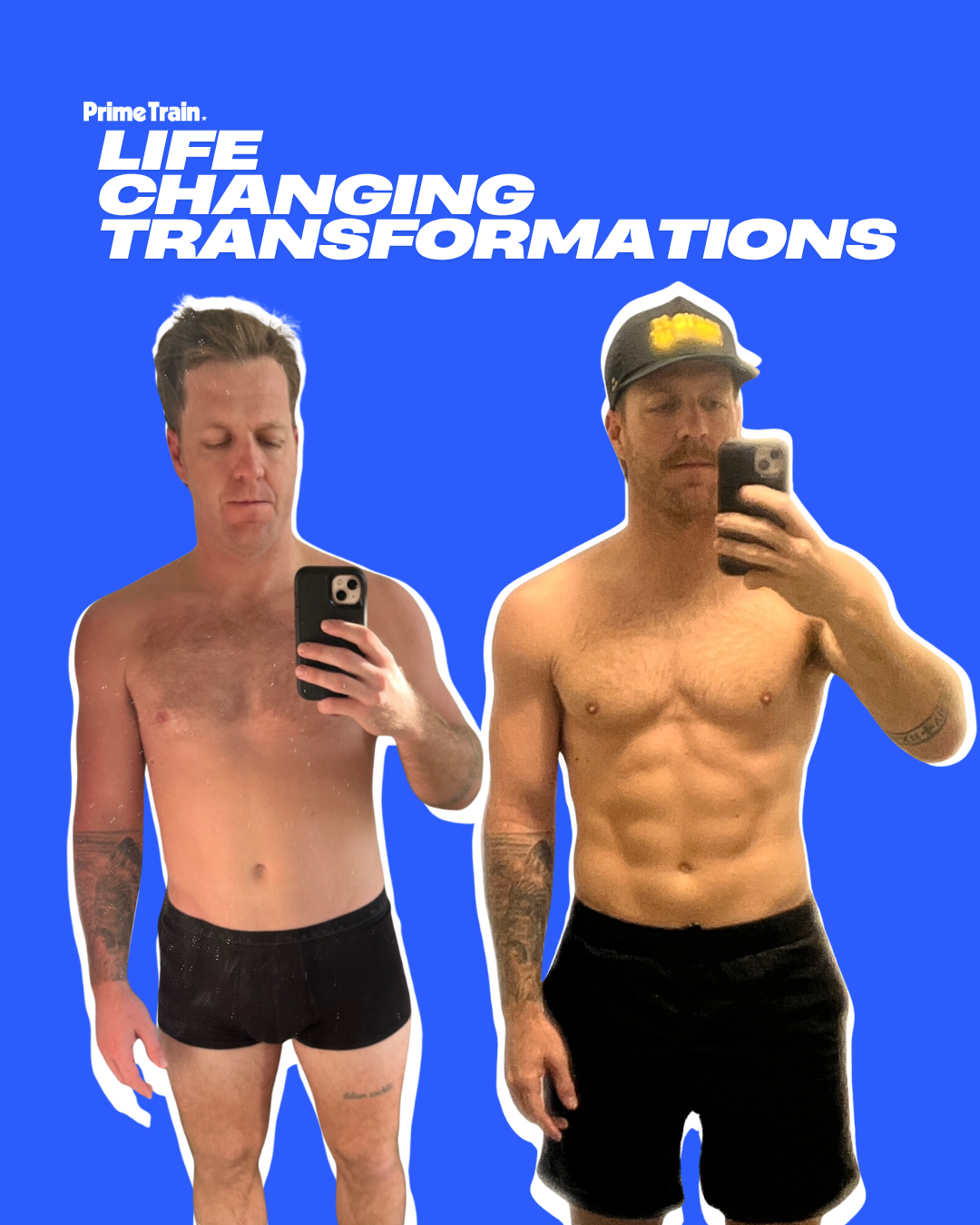 Two pictures of a man before and after losing weight