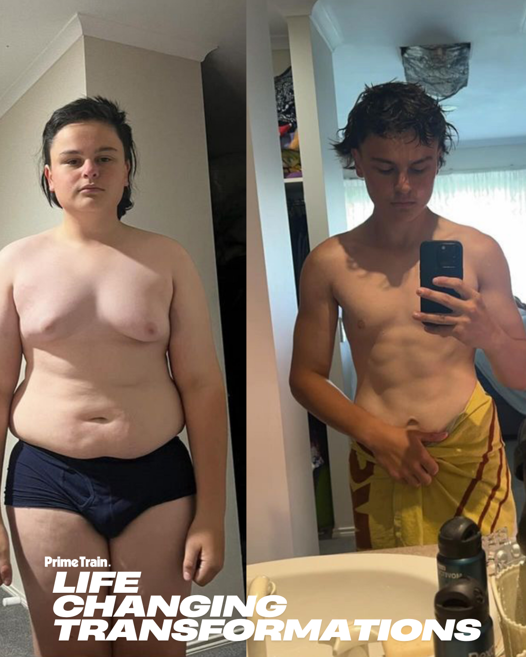Two pictures of a man before and after losing weight