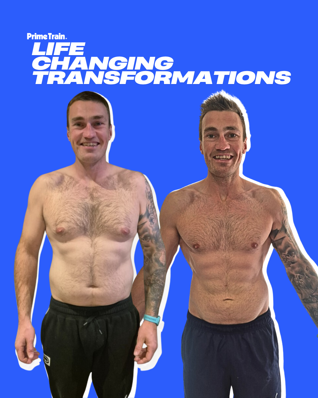 Two pictures of a man before and after losing weight