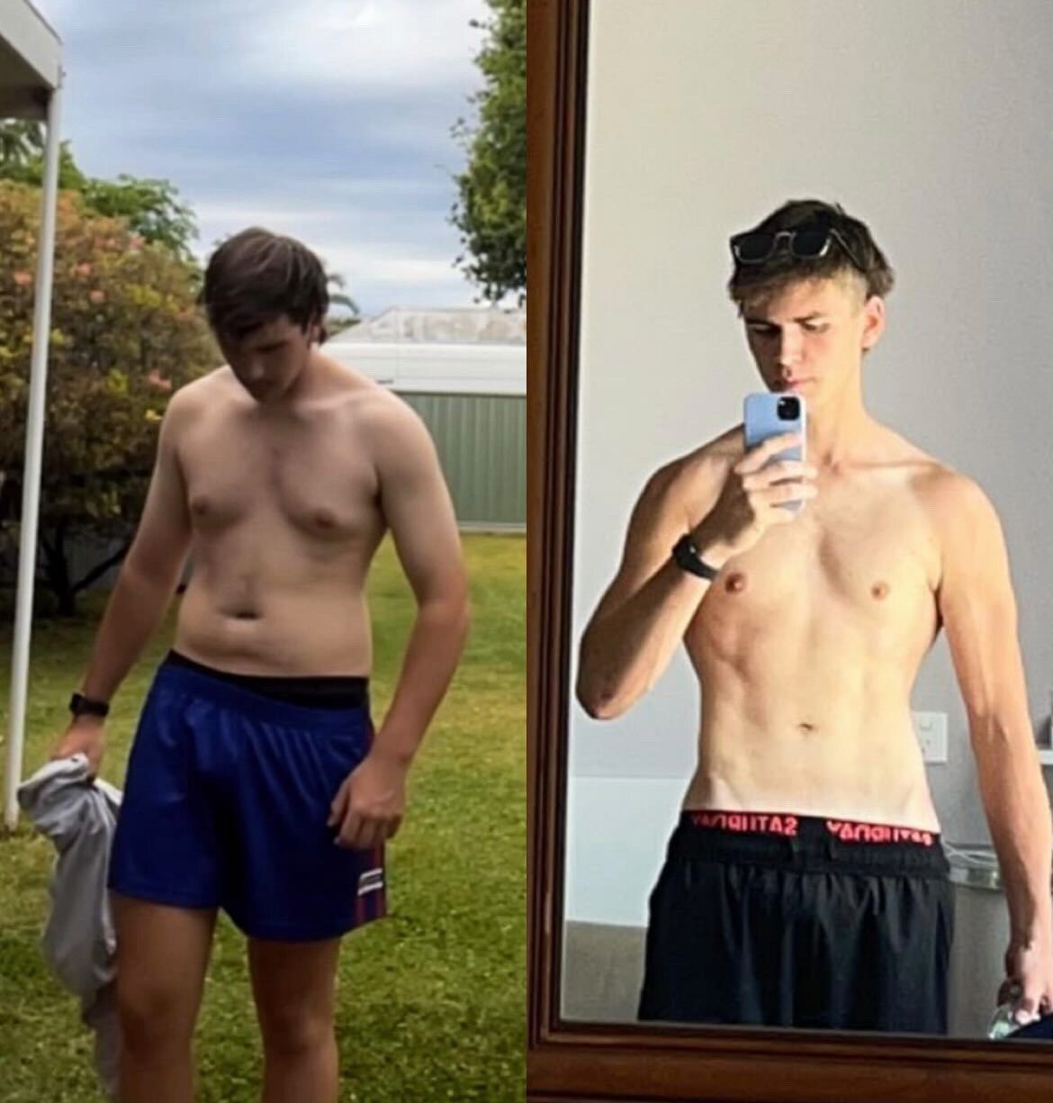 Two pictures of a man before and after losing weight