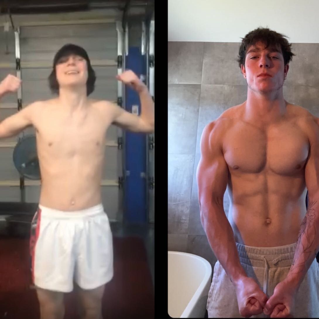 Two pictures of a man before and after losing weight