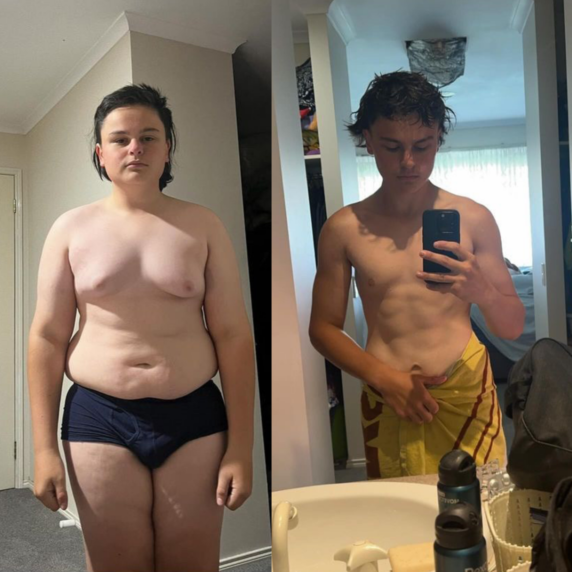 Two pictures of a man before and after losing weight