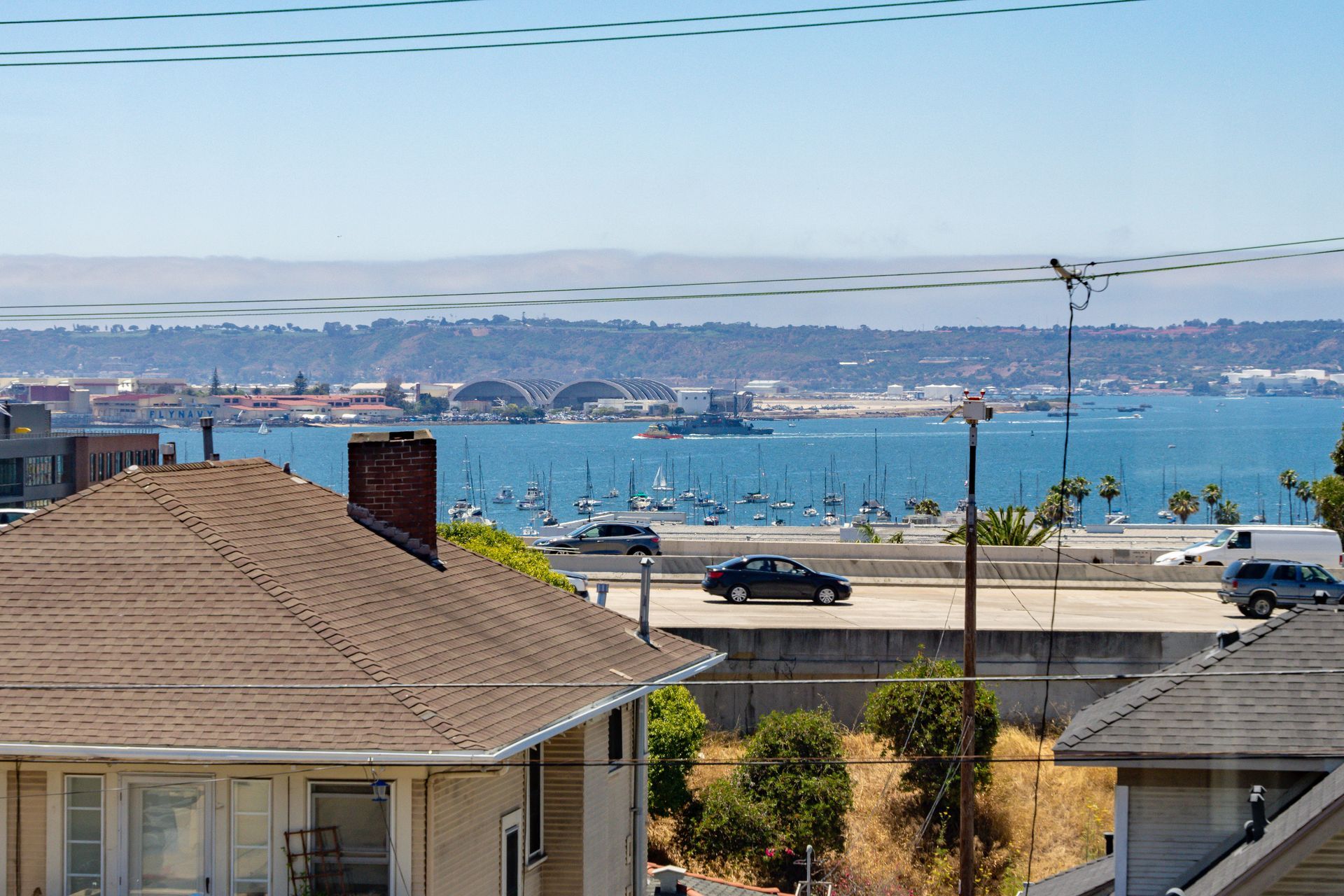 A view of a body of water from a house.