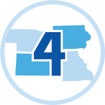 A white circle with a dark blue 