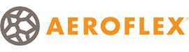 Logo of Aeroflex; a gray geometric circle graphic next to orange text.