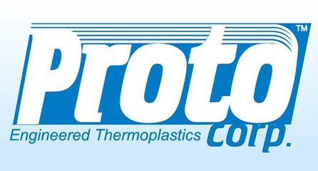 Logo for Proto Engineered Thermoplastics Corp. with the word "Proto" in white letters on a blue background.