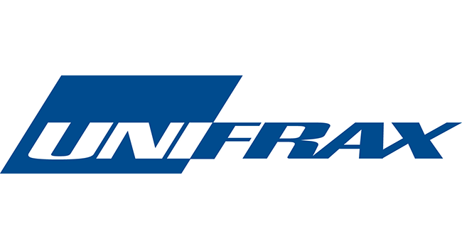 Logo for Unifrax, a company, with blue square and text "UNIFRAX" in white.