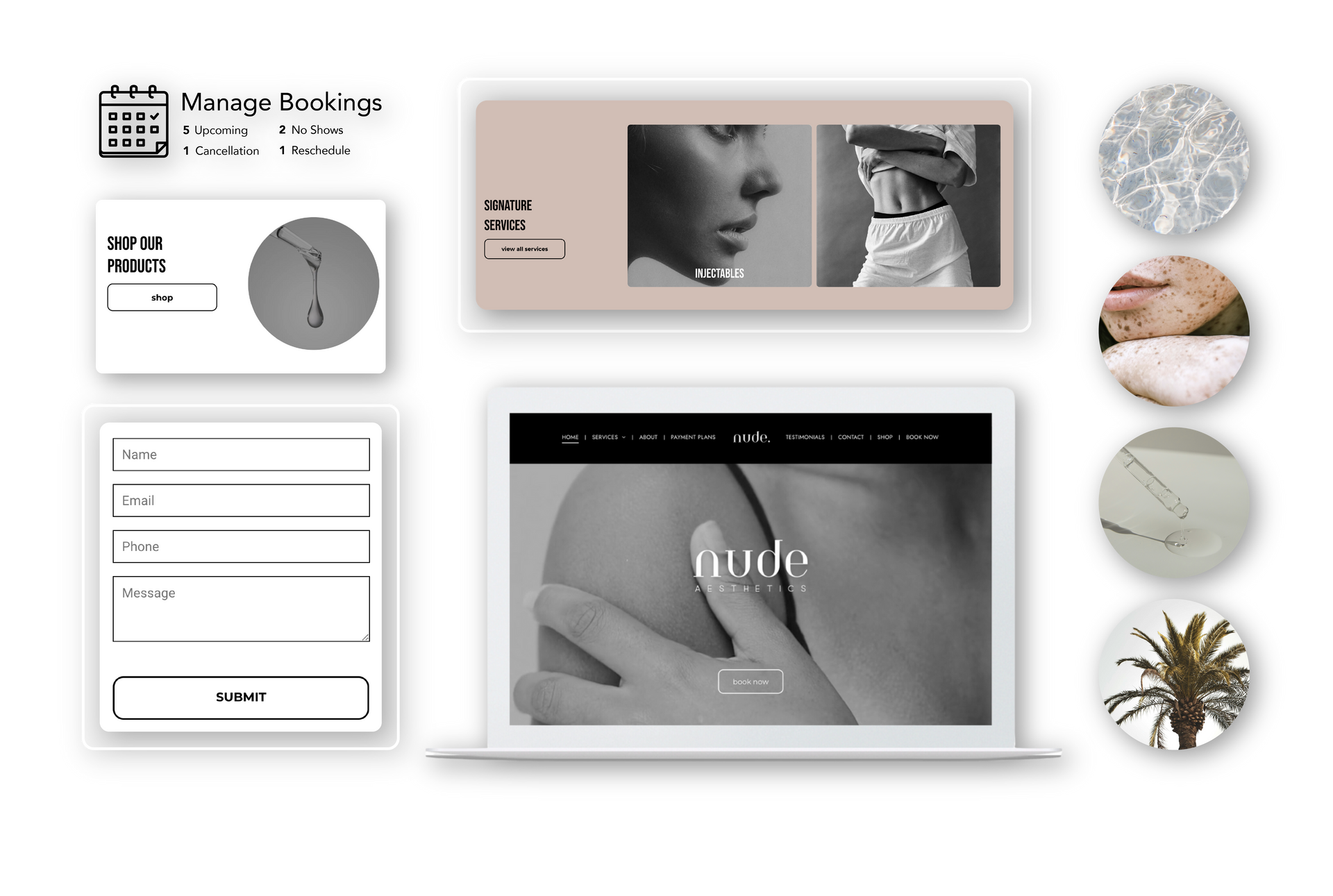 A laptop computer is sitting on top of a table next to a bunch of other items.