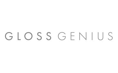 The logo for gloss genius is on a white background.