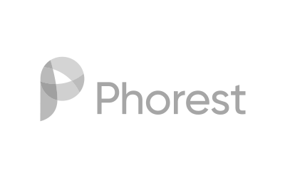 A black and white logo for phorest on a white background.