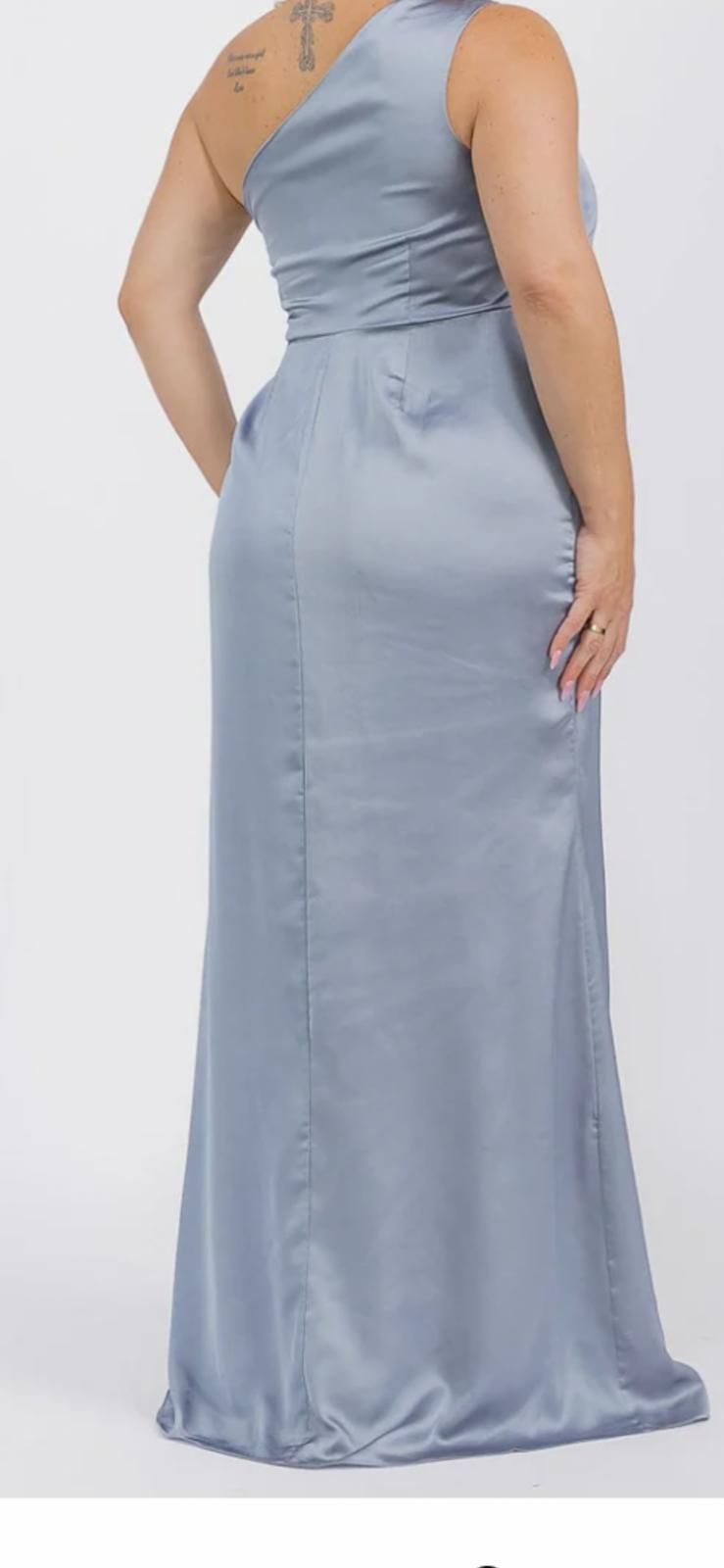 Plus size sleeveless halter neck front slit open  back maxi gown dress-Ice blue