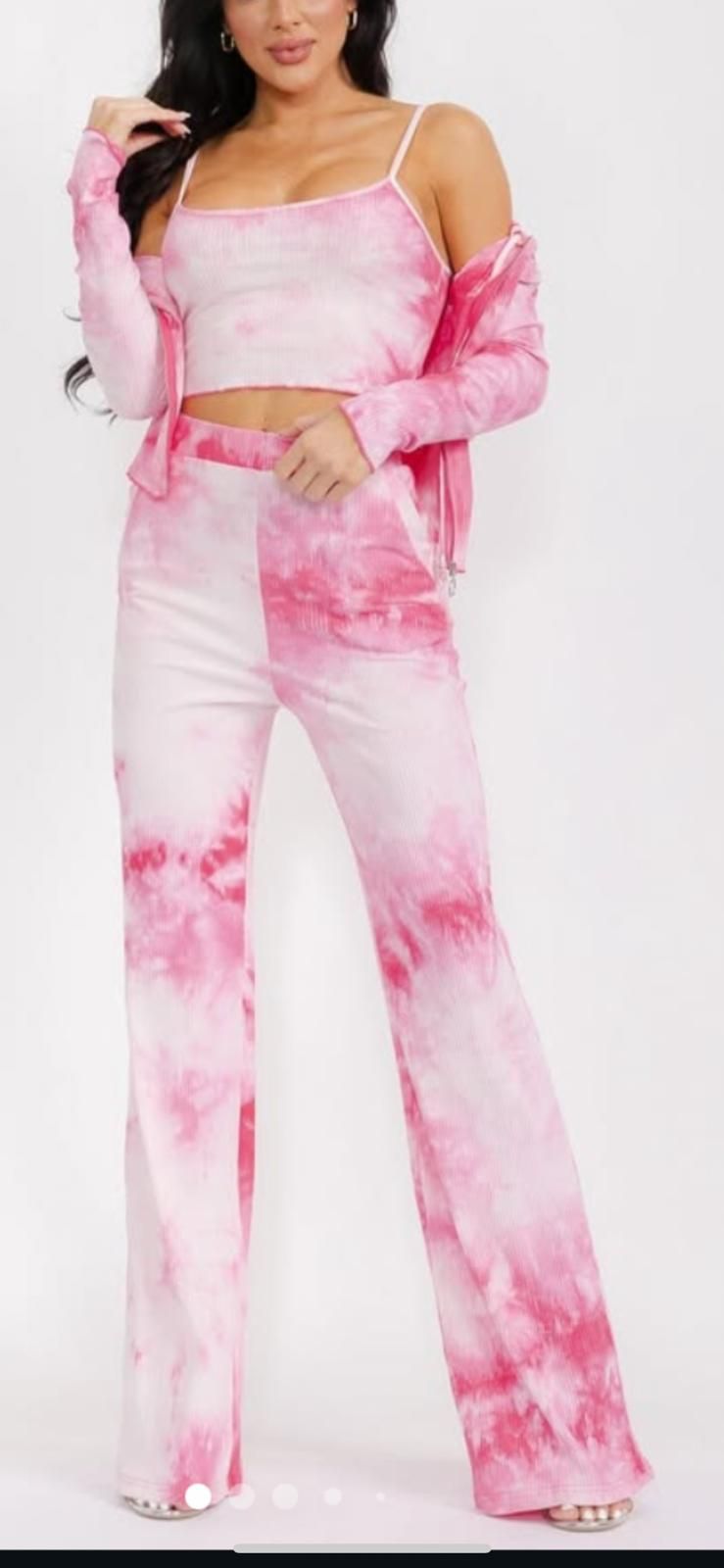 Women's long sleeve cardigan 3 piece set- pink