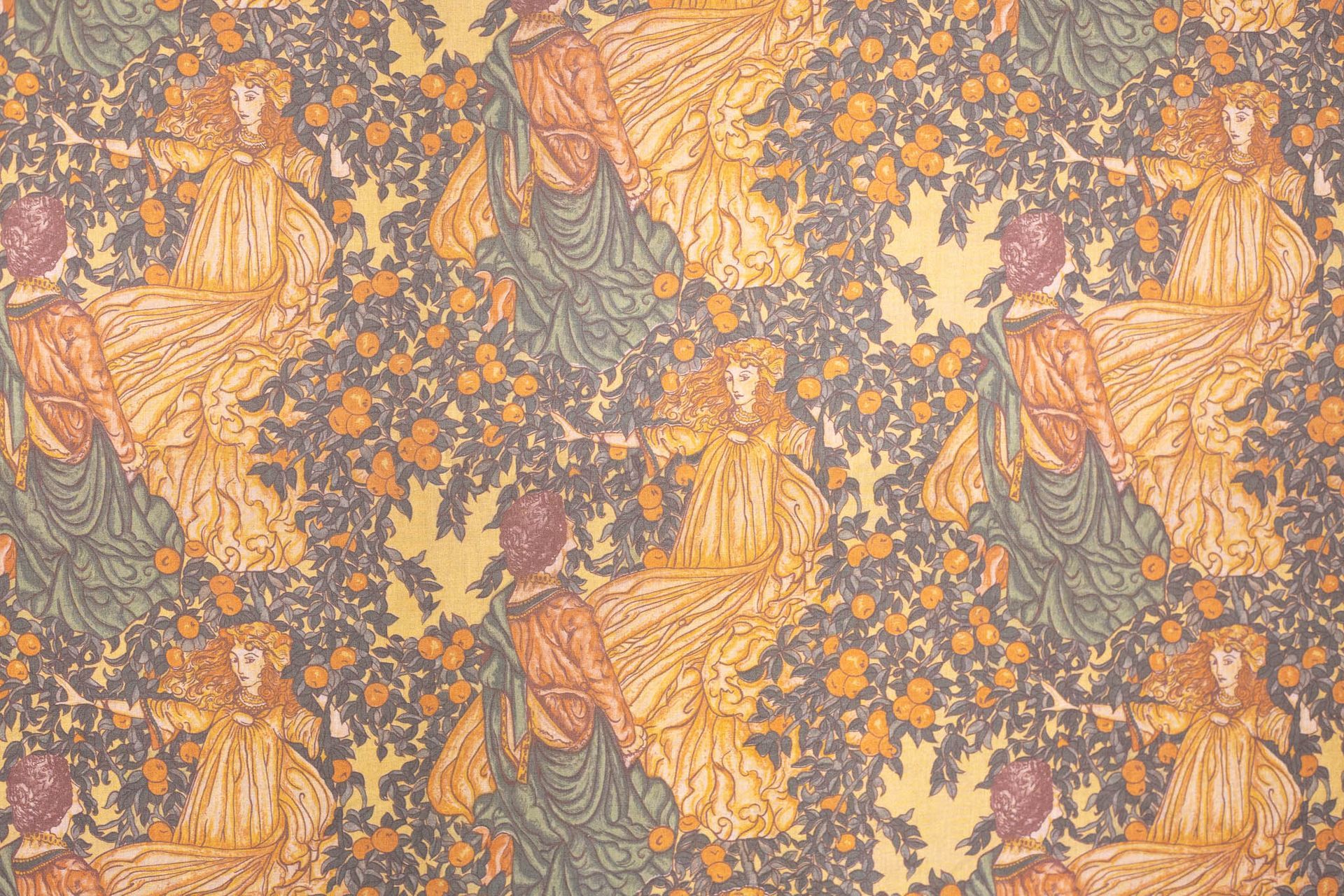 A close up of a curtain with a painting on it.