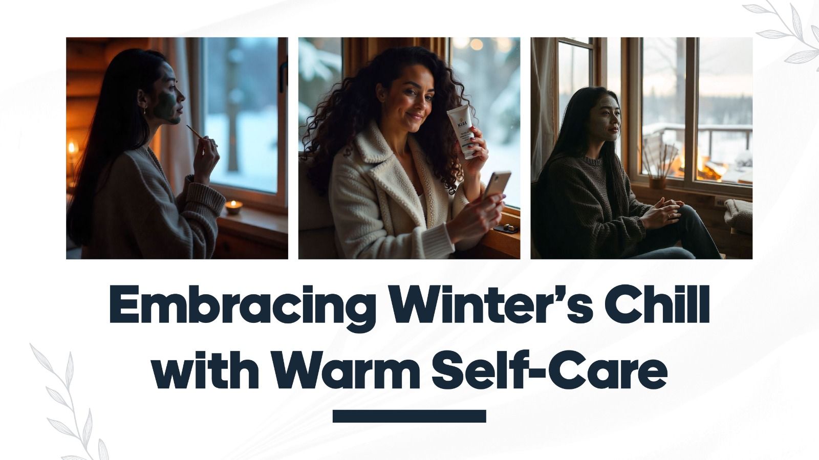 A woman is embracing winter 's chill with warm self-care.