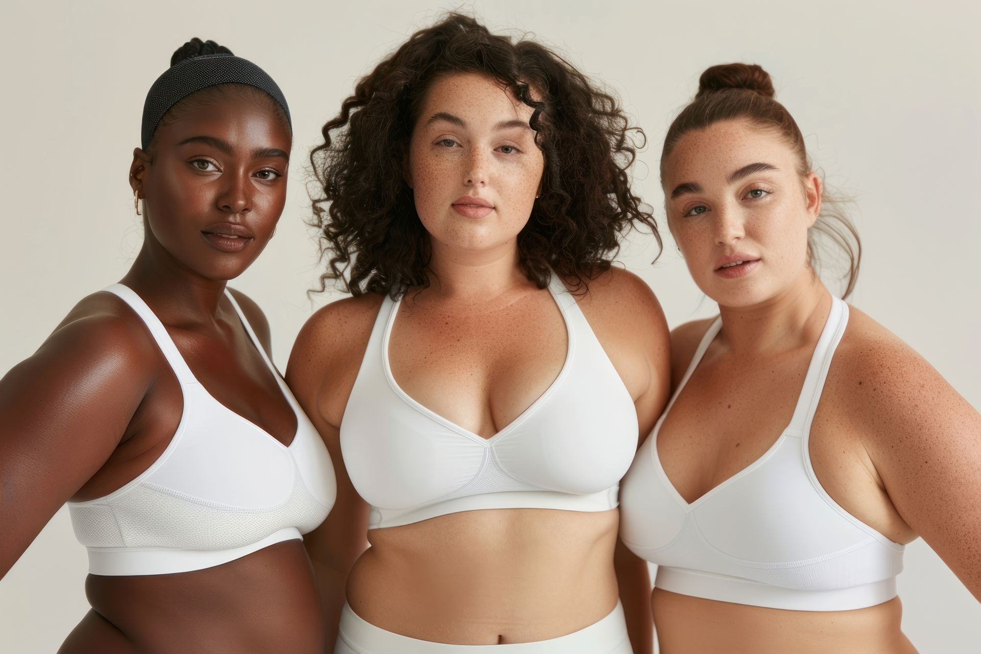 A woman in a black sports bra is stretching her arms over her head.