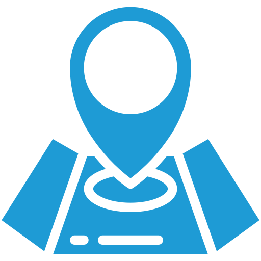 a blue map with a white pin on it .