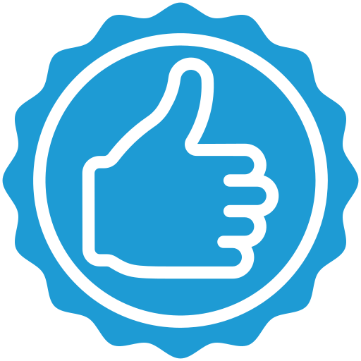 an icon of a hand giving a thumbs up in a blue circle .
