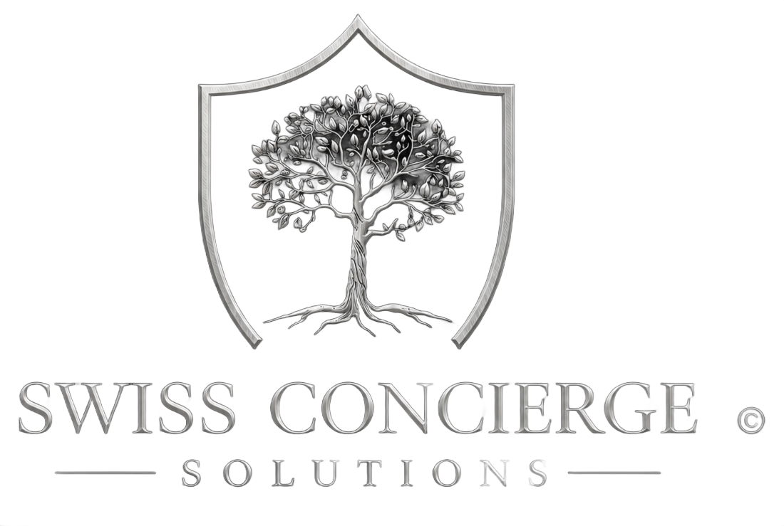 Logo für Swiss Concierge Solutions mit einem Baum in einem Schildemblem