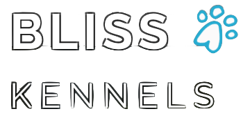 A logo for bliss kennels with a paw print.