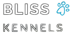 A logo for bliss kennels with a paw print.