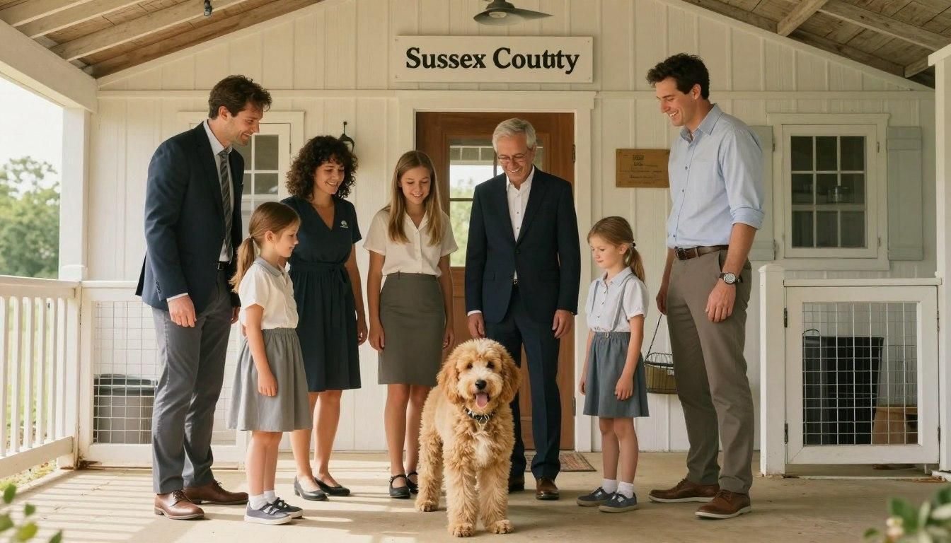 Family and dog on a porch under