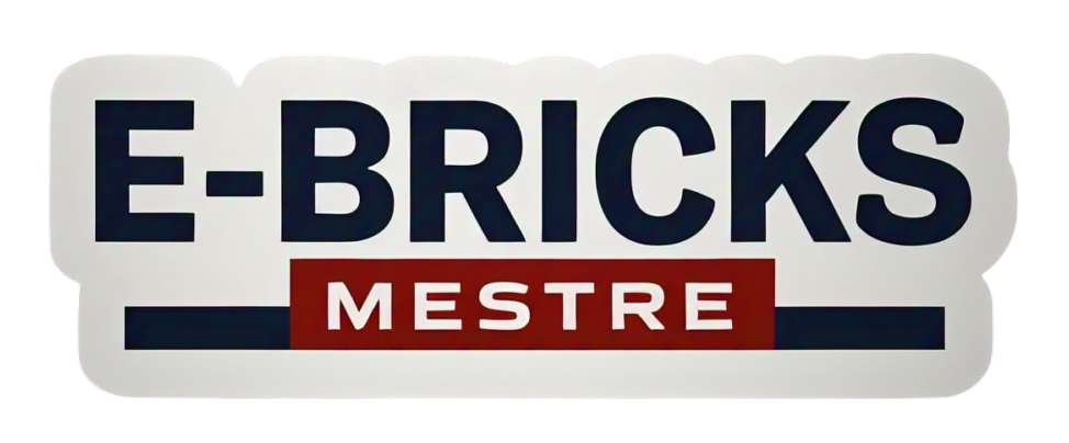 Un logotipo para e-bricks mestre sobre un fondo blanco