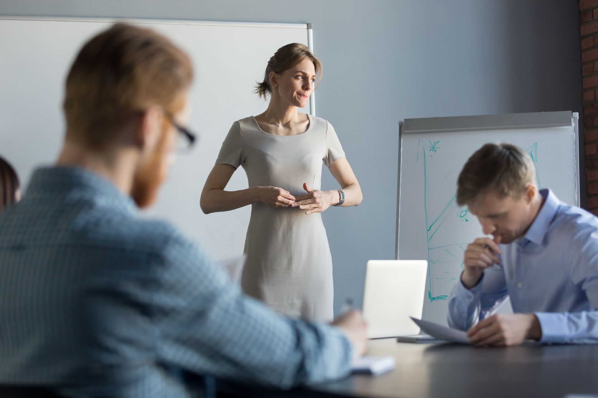 woman nervous while giving presentation