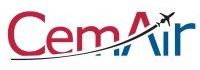 the logo for cem air has a plane flying through it .