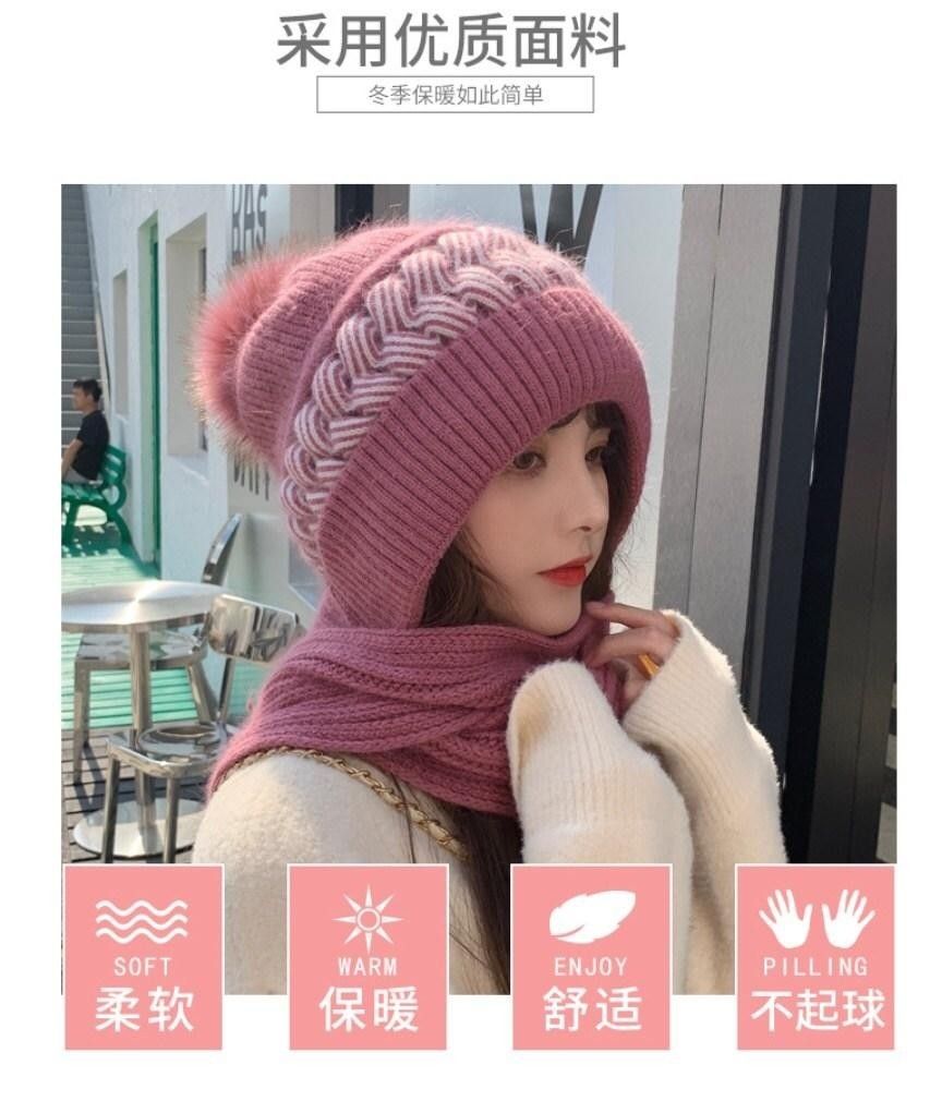 妞兒百搭針織圍巾毛帽
