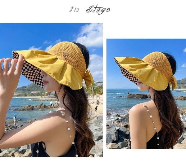 棋盤格蝴蝶結空頂帽